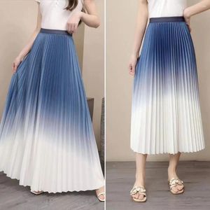 Skirts 15 Colors Tie Dye Gradient Pleated Skirt Women Spring/Summer Korean Fashion Ladies OL Work Midi Long Party