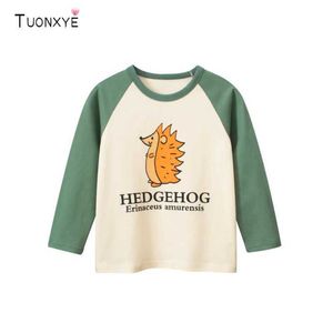 T-shirts TUONXYE Autumn Boys Long sleeved T-shirt Made of Pure Cotton Cartoon Cute Hedgehog Breathable Knitted Soft Childrens Clothing 2-9 YearsL2405