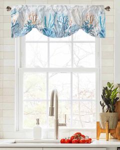 Vorhang Sommer Marine Life Coral Blue Fenster Wohnzimmer Küchenschrank Binsen Valance Rodtasche Tasche