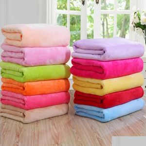 Blankets Solid Color Durable Winter Soft Warm Fleece Flannel Blanket Rec Double Side For Office Home Drop Delivery Garden Textiles Dhn3M