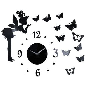Butterfly Elf Mirror Effect Sticker DIY Wall Clock Home Decoration3845290