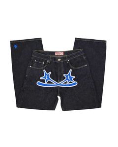 Men's Shorts 2023 Ins Trend Printed Straight Jeans Gothic Hip Hop Pants Man Women Punk High Strt Rock Denim Trousers Y2k Sweatpants H240508
