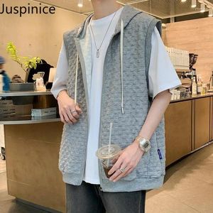 Men's Vests Summer Solid Sports Hooded Fashion Large Size Loose Casual High Street Sleeveless Jackets Men Tops Male Sportswear