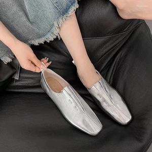 Buty swobodne 2024 Kobiety płaskie skórka skórzane płaski komfort na srebrny beż