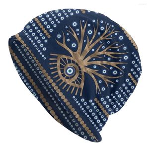 Berets Evil Eye Skullies Beanies Caps Греческое дерево - Мати Матаки Золото и темно -синяя шляпа спортивные шляпы для мужчин для мужчин.