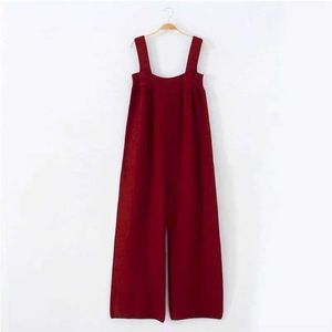 Women's Jumpsuits Rompers Knitted Jumpsuits for Women Solid Korean Style One Piece Outfit Women Overalls Casual Vintage Playsuits Straight Wide Leg Pants Y240510