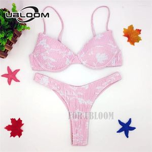 Kvinnors badkläder sexig blommig push up bikini strandkläder kvinnlig baddräkt ruched simning baddräkt kvinnor bikinis set lady flicka badare