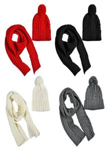 Women Winter Chunky Braided Cable Knit Hat Scarf Set Cuffed Beanie Cap Shawl4332334