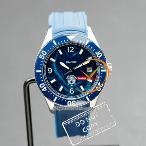 1858 Buzlu Deniz Tarihi 129370 Otomatik Erkekler İzle Çelik Kılıf Seramik Çerçevesi Bez Kauçuk Kayış Saatler Reloj hombre Montre Hommes PureTiMewatch PTMBL F2