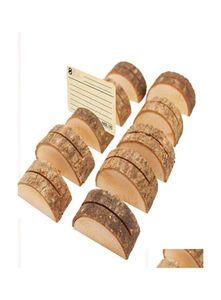 Cartões de felicitações Pasta natural Coloque o toco e o assento cilíndrico rústico Craft P O Wooden decora Holder de cartão semicírculo 1647157