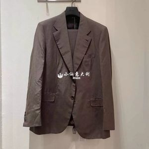 Men Blazers Winter Brioni Brown Silk Wool Suit Jackets
