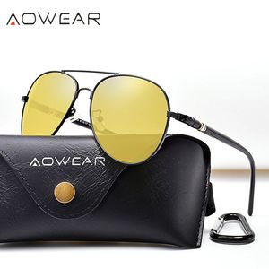 Aowear HD Night Vision Glasses Man Polariserad Yellow Night Driving Aviation Solglasögon Brand Designer Bilförare Goggles glasögon 240510