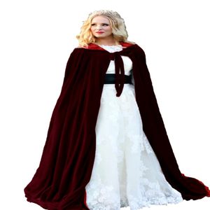 Czerwona podszewka kurtka ślubna Owinia ciepłe aksamitne rękawowe kaptura Pałki Halloweenowe kostiumy dla kobiet mężczyzn Cosplay Bridal Cloak S-6xl 206s