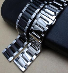 Polish Metal Black Silver Watch Band 20mm 22mm 24mm Aço inoxidável Banda Strap Men Men Silver Substituição Link sólido T7076116