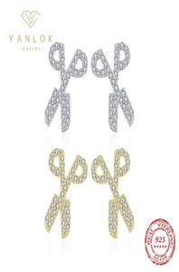 Stud Yanlok Authentic 925 Sterling Silver Fashion Scissors Earrings for Men Men Bright Clear Zircon Hypoallergenic Jewelry8902447