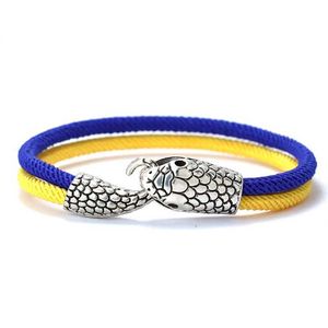 Charm Bracelets Gothic Snake Bracelet For Men Bicolor Yellow Blue Rope Ukrainian Symbol Braclet Homme Brazilian Flag Color Cord Braslet Pulsera Y240510