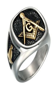 Pierścień uszczelniająca Man039s Pierścień ze stali nierdzewnej Pierścień Mason Masonic For Men Bague Srebrne pierścienie Anillo Masonic Ring8453944