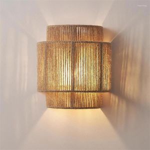 Wall Lamp Nordic Retro Rope Woven Entryway Dining Room Hallway Living Kitchen Bedroom Simple Art Atmosphere Light