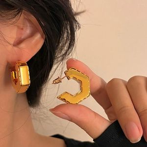 Stud Earrings Minimalist Chunky C Shape Stainless Steel Post For Women 18K Gold Plated Irregular Glossy Hoop Cyber Punk Gift