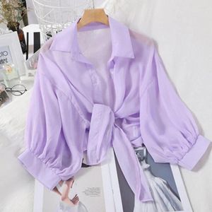 Women's Blouses Chiffon Cardigan Women Blouse Japanses Style Anti-UV Sun Protection Thin Shawl Cover-up Summer Shirt Coat Lace-Up