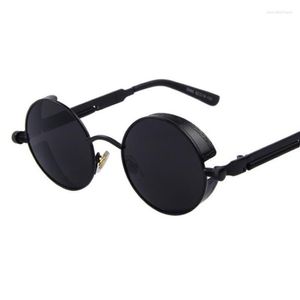 Occhiali da sole Black Round Steampunk Men Fashion Brand Brand Designer Luxury RETRO SPECCHIO SOME SCHEES WOMES Circle Oculos 226S