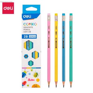 Pencils Deli Graphite Pencil for School 12PCS/BOX HB/2B Regular Pencil Drawing Color Pencil Set with Eraser Suitable for Children EC011 d240510