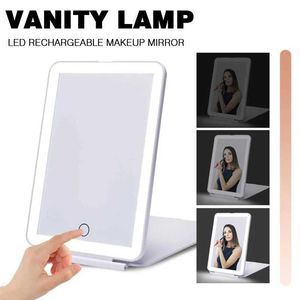 Kompakt Aynalar Taşınabilir Vanity Işık Katlanabilir Makyaj Aynası LED USB Şarj Tasarımı ile Işıklı Dokunmatik Ekran Q240509