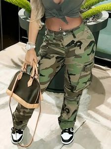 Womens Denim Jeans High Waist Straight Camouflage Cargo Jeans Camo Print Medium Stretch Side Flap Pocket High Waist Denim Pants 240510