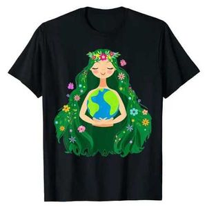 Women's T-Shirt Mother Earth Day Gaia Saves Our Planet Women and Childrens T-shirts Nature Goddess with Flowers on Her Hair Love Our Planet Y240509