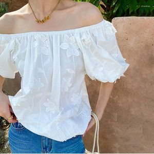 Women's Blouses Floral Embroidered Off-shoulder White Women Blouse 2024 Spring/Summer Vacation Resort Casual Top Loose Fit Clothing