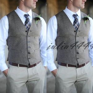 2019 Brown Groom Vests Country Wedding Wool Vest Slim Fit Men's Suit Vest Dress Coat Dress Waistcoat Farm Prom 3331