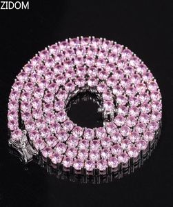 Menwomen Hip Hop Iced Out Bling Tennis Chain Ожерелье высокого качества 4 -миллиметровых розовых теннисных ожерелье.