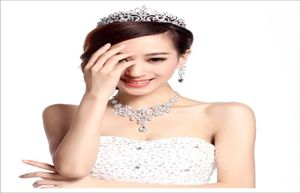 Engajamento Mulheres Jóias Conjunto de Jóias Nobas Coroa brilhante Tiara Brincos de casamento Jóias de jóias de noiva Custome Decoração Acessor6788909