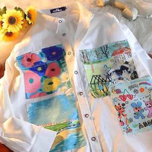 Kvinnors blusar Xej Harajuku toppar kvinnor vår 2024 kläder plus storlekar vintage kläder lapptäcke för gata