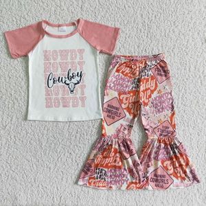 Set di abbigliamento Summer Fashion Baby Girls Cowboy Tops a maniche corte pantaloni abiti da boutique all'ingrosso abiti da bambino rts