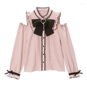 Camicette da donna primaverili dolci harajuku kawaii lolita camicetta donna in pizzo brusco camicie formali rosa ghirly giapponesi vintage