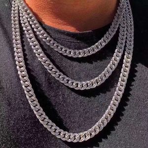 Miami Men Round White Diamond 18k Solid Gold Cuban Link Chain Halsband 43 cm Hip Hop Jewelry Cuabn