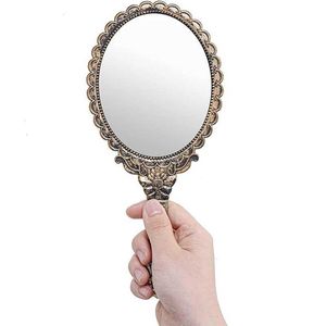 Kompaktowe lustra lustra makijażu z uchwytem zabytkowe ręczne ręcznie koronkowe makijaż elegancki Q240509