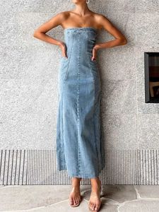 Grundläggande casual klänningar taruxy sidoslits denim bodycon klänning för kvinnor smala slanglösa maxi klänningar kvinnor strt sexig strtwear kvinna hösten 2023 ny y240509