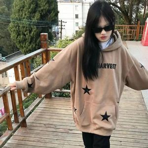 Women's Hoodies American Vintage Y2k Kangaroo Pocket Star Letter Print Aesthetics Sweatshirts Autumn Winter Harajuku Girl Clothing 2024