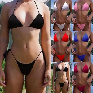 Swimwear's Swimwear Women Tie Side Side G-String Swong Swimsuit Female Bandage Baming Bareding Sump Sexy Solid Mirco Bikini Set Brazlian Biquini Brazlian