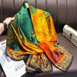 Fashion Silk Senens Womens Spring e Autumn Versatile Woman Shawl Travel High -End Turbano Doulando Exterior com Pespos com Wrap 240425