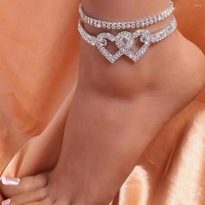 Anklets 2st European och American Trend Double Love Drill Hand Chain Full Of Sexual Feeling All Kinds Shiny Beach Footwear