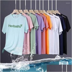 Mens Polos S Herbalife Nutrition T Shirt For Men Summer Ice Silk Fashion Solid Round Neck Team T-Shirt Short Couple Clothing Drop Deli Dhys4