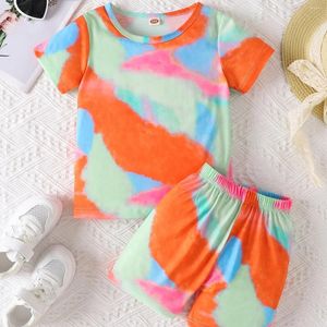 Roupas conjuntos de roupas girls casual tie-dye redond calça de t-shirt de praia 2 peças de verão de verão de pijamas set roller de rua