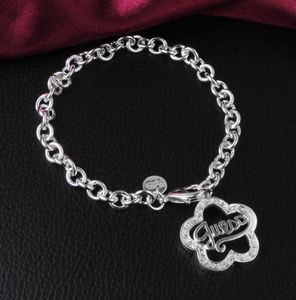 Oferta 925 Sterling Silver Flower Pingente Bracelet com zircão Mulher Fashion Party Presente de Natal 7017371