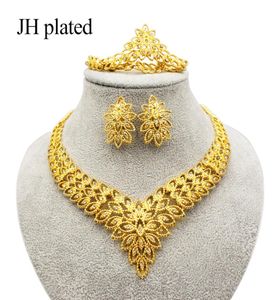 Изысканный роскошный дубайский ювелирные изделия наборы золотого цвета серьги по ожерелью Индии Нигерия Африканские крупные аксессуары для женщин набор 2011252309042