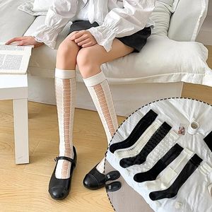 Mulheres meias Ultra-Thin Knee High Cute Solid Color Polka Dot Summer Summer Soft Transparente JK Lolita Girls meias