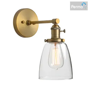 Wall Lamp Permo Industrial Single Sconce Light Fixture With 5.6 Inches Dome Clear Glass Shade