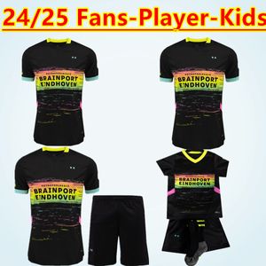 24 25 Eindhoven via Maglie da calcio KIDS KITS 2024 2025 Hazard Fabio Silva Fan Versione Player Shirt Football Kids Set Top Adult Kits Xavi 10